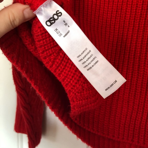 ASOS Red Knit Turtleneck Cozy Sweater Acrylic - Picture 6 of 9